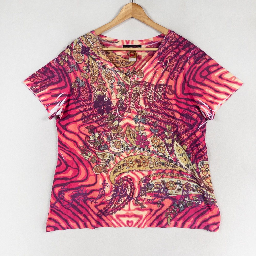 Appropriate Behavior Top Shirt Womens 1X Hot Pink Gold Foil Paisley Sublimation